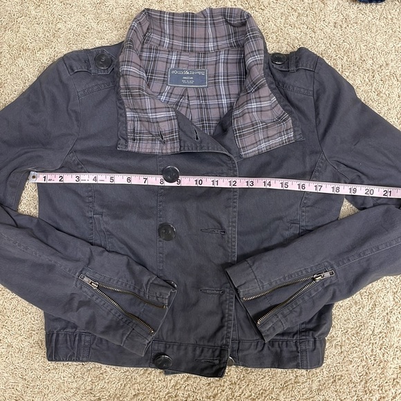 Sound & Matter Plaid Double Breasted Military Style Jacket Gray - Picture 5 of 8